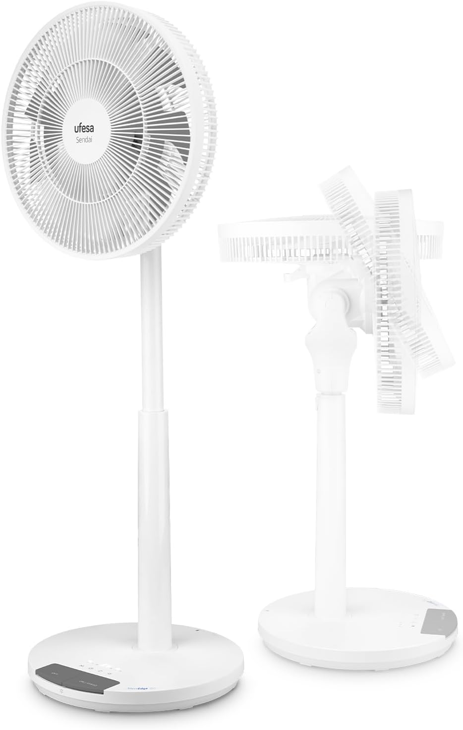  Ufesa Ventilateur Sur Pied Nagasaki Ultra‑Silencieux 28W, Écran Tactile LED, Moteur Brushless, Compact Et Pliable, 12 Vitesses, 3 Modes, Oscillation 90º, Hauteur Réglable, Télécommande