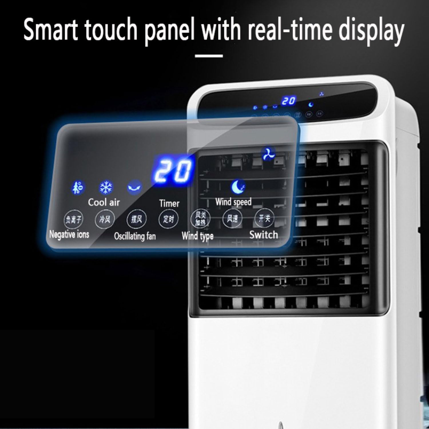  Refroidisseur D'air Ventilateur Humidificateur Climatiseur Mobile Portable Avec 3 Modes 3 Vitesses 8h Minuterie Et 60° Oscillant Réservoir Ventilateur De Circulation D'air Avec 2 Blocs Réfrigérants
