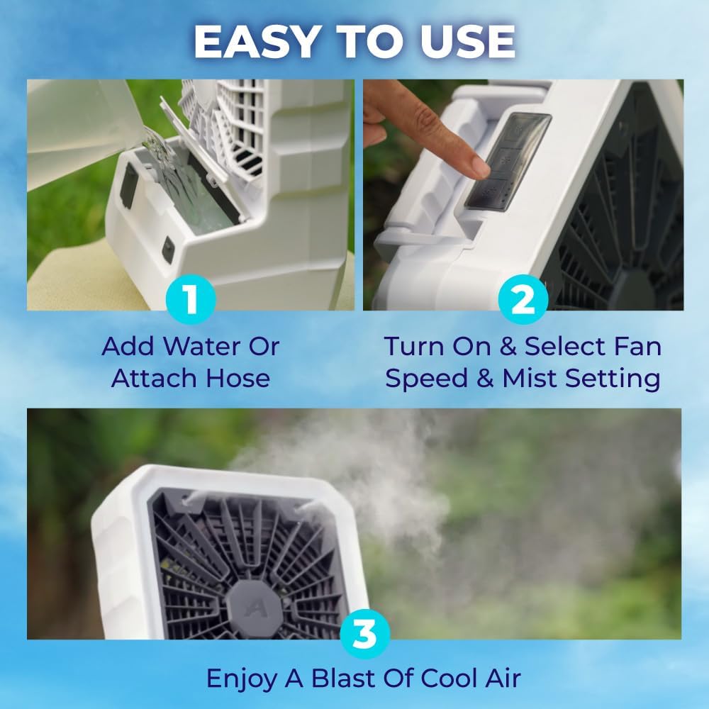  Arctic Air Refroidisseur évaporatif Pour Extérieur, Portable Et Ultra Silencieux Avec 4 Vitesses De Ventilateur, Rechargeable Par USB, Batterie De 6 Heures, Idéal Pour La Plage, La Piscine, La