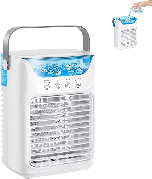  Climatiseur Portable TundraFreeze, Rafraîchisseur D'air TundraFreeze à 3 Vitesses, Réservoir D'eau De 700 Ml, Mini-rafraîchisseur 3 En 1 Avec Commande Tactile LED Et Veilleuse LED 7 Couleurs (1pc)