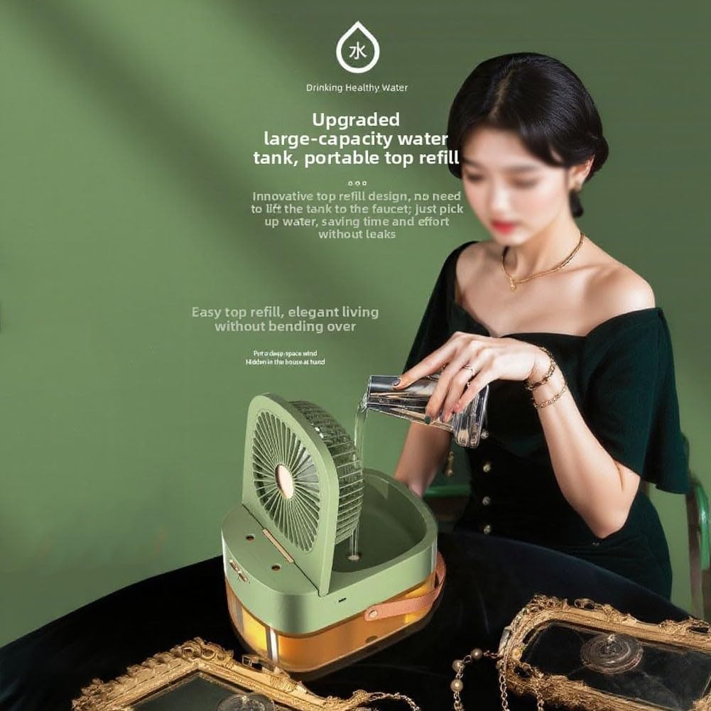  Ventilateur Portable, Vaporisateur D'air, Ventilateur D'humidification, Ventilateur D'humidification Multifonction 3 En 1 à Lumière LED, Ventilateur USB Léger Pour Intérieur, Chambre à