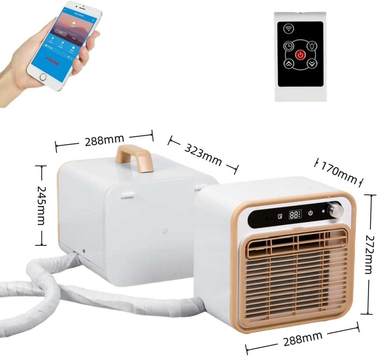  Portable Split AC 1500W Calme, 130m3/h Airflow, Télécommande WiFi, 12H Minuterie, Léger Pour RV Truck Bedroom Camping, Filtre Lavable Enlèvement D'odeur, 40dB Mode Veille