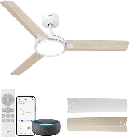  DREO Ventilateur De Plafond Avec Lumière Et Télécommande 132 Cm, Ventilateur Blanc, 5 Températures De Couleur CCT, LED Dimmable 6 Niveaux, 6 Vitesses, Moteur CC Réversible Silencieux, Minuterie 1/4/8h