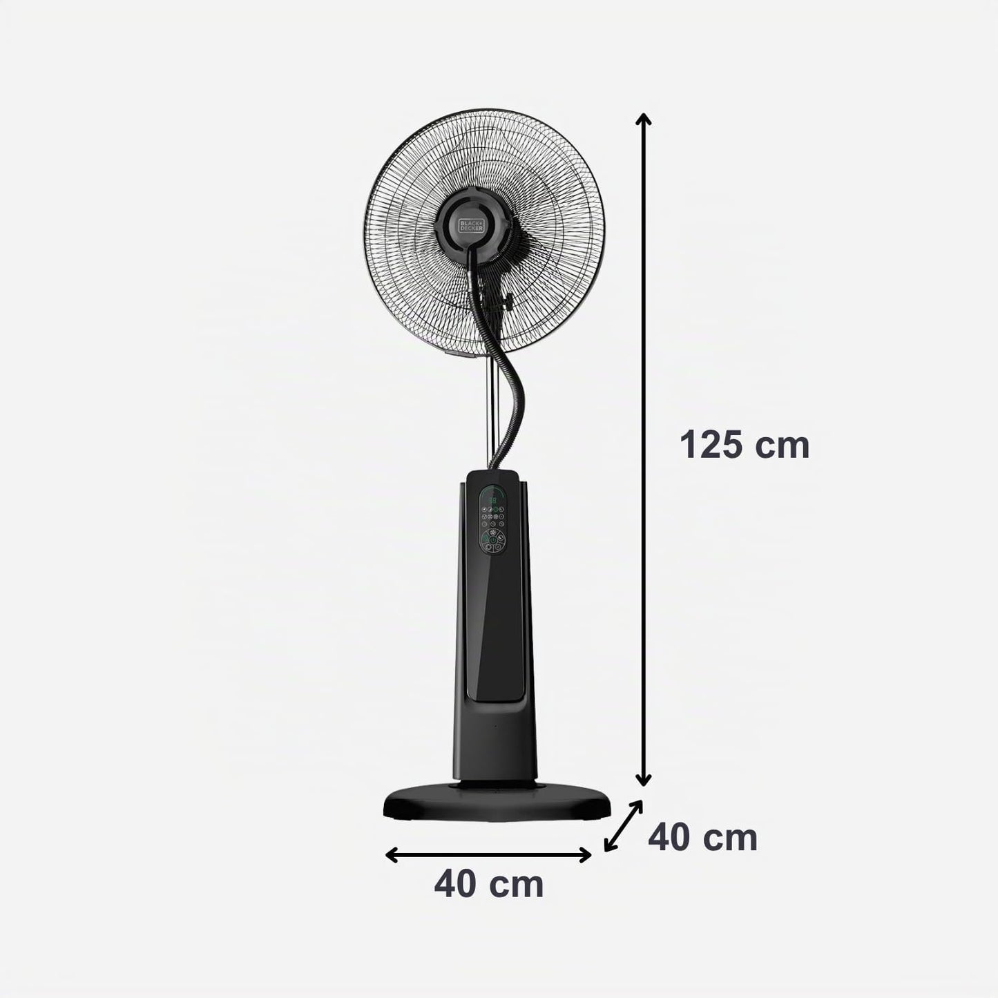 Black & Decker BLACK+DECKER - Ventilateur Sur Pied BXMF75E + 75W | 3 Vitesses | Écran Digital | Oscillant | Télécommande | Brumisateur