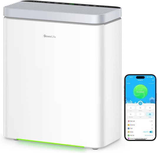  Purificateur D'air Intelligent GoveeLife Pour Grandes Pièces, Couvrant Jusqu'à 1046 Pi², Moniteur PM2.5, Mode Sommeil Et Filtre 3 En 1, Contrôlable Par L'application Et Alexa.