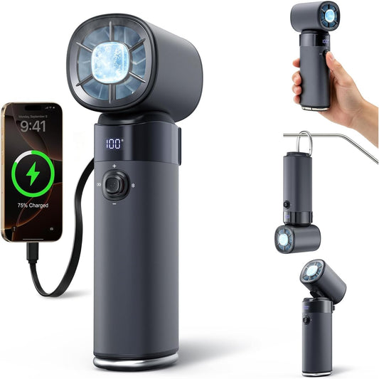  YAyusi Ventilateur Portable Rechargeable,10000mAh Multifonctionnel Et Puissant Avec Fonction De Refroidissement Par Glace,Turbo Rechargeable Puissance Réglables (0 à 100) Pour Les Voyages/Bureau