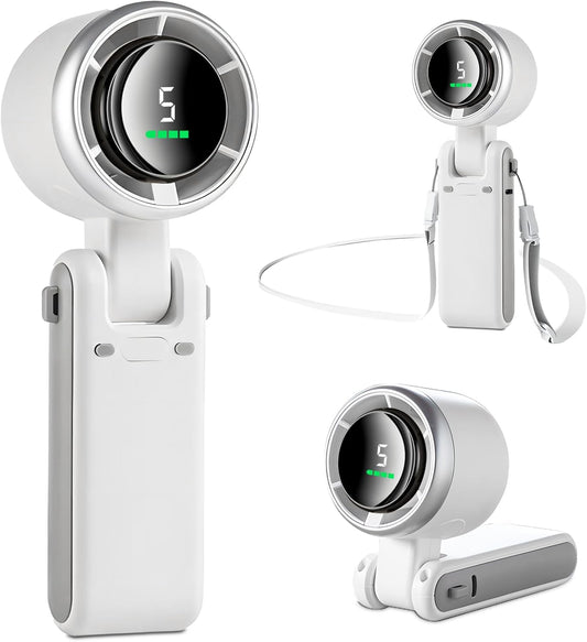 MERTTURM Mini Ventilateur 3 En 1 Turbo (12 H En Veille), Petit Et Portable, Avec 5 Niveaux De Vent Super Puissants, Moteur Sans Balais, Avec Batterie Rechargeable Pour L'extérieur