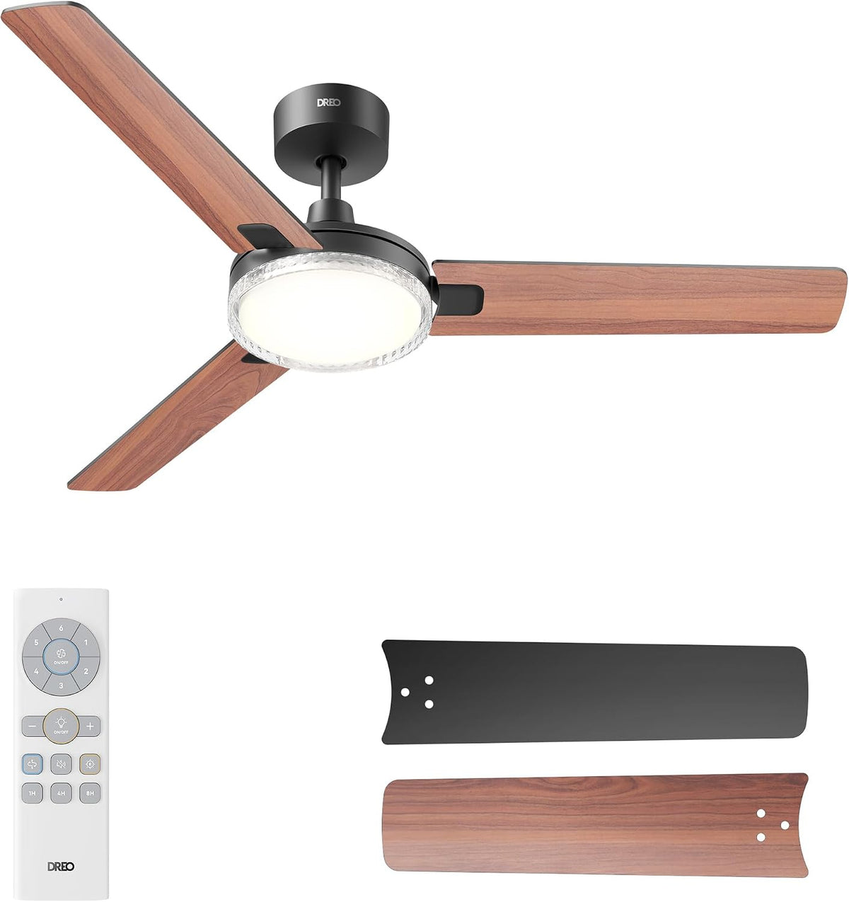  DREO Ventilateur De Plafond Avec Lumière Et Télécommande 132 Cm, Ventilateur Blanc, 5 Températures De Couleur CCT, LED Dimmable 6 Niveaux, 6 Vitesses, Moteur CC Réversible Silencieux, Minuterie 1/4/8h