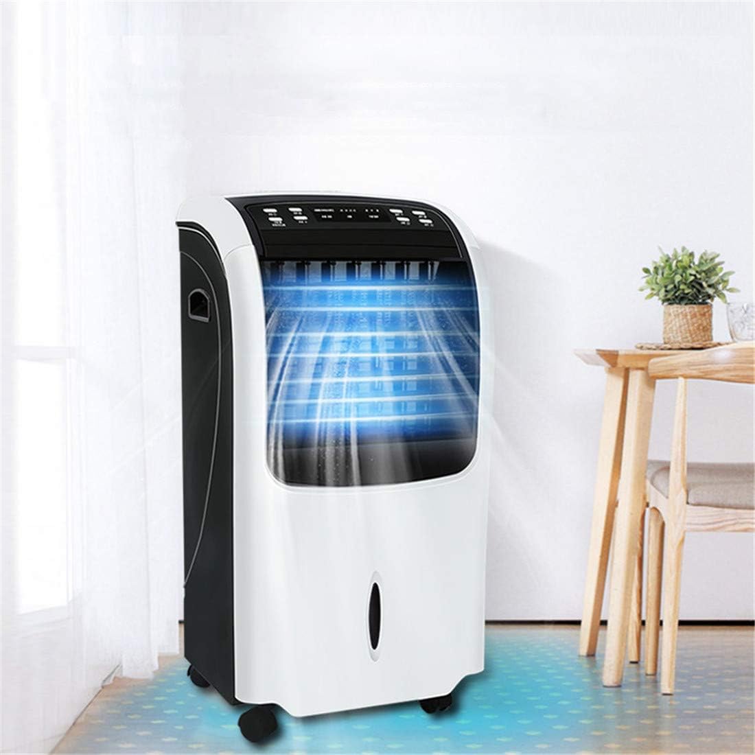  Portable Climatiseur évaporatif Mobile Air Ventilateur Oscillation Silencieux 3 En 1 Réglable Humidificateur Refroidisseur Avec Télécommande 3 Vitesses (White)