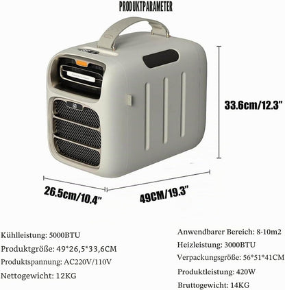  Climatisation Portable Pour Camping-Car, Refroidissements En 3 Min, Pas De Fenêtre Requise, Calme Sous 42dB, Avec Télécommande & Toucher, Pour Tente Et Camping, 420W, Compact Et évaporation De L'eau