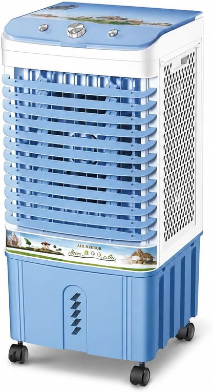  Rafraîchisseur D’Air Évaporatif Avec Grand Réservoir D’Eau, Refroidisseur D'air Mobile Avec Roulettes, Panneau De Contrôle Simple, Pour Maison Chambre Salon Bureau Blue B