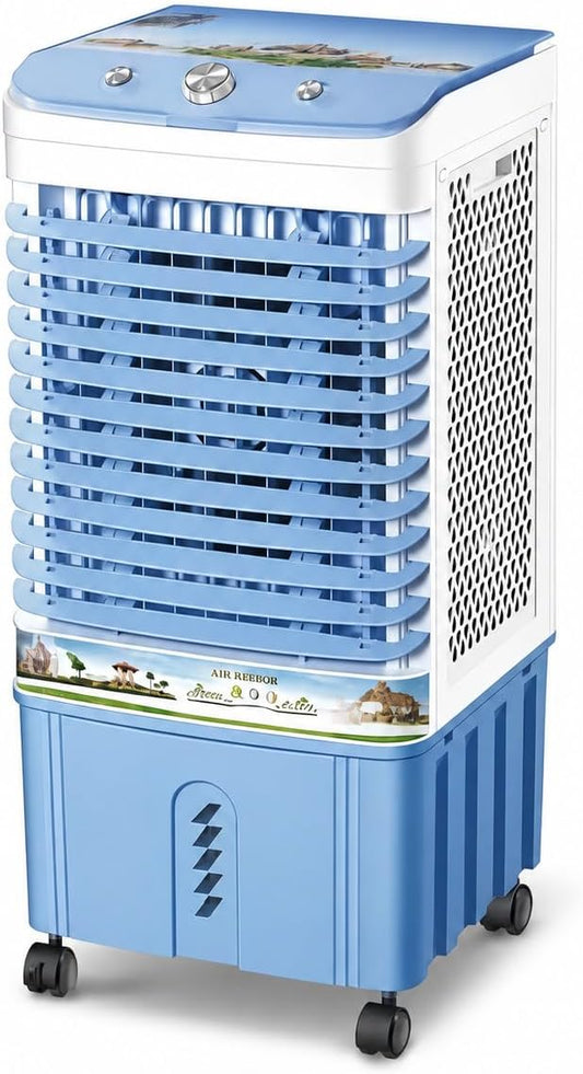  Rafraîchisseur D’Air Évaporatif Avec Grand Réservoir D’Eau, Refroidisseur D'air Mobile Avec Roulettes, Panneau De Contrôle Simple, Pour Maison Chambre Salon Bureau Blue B