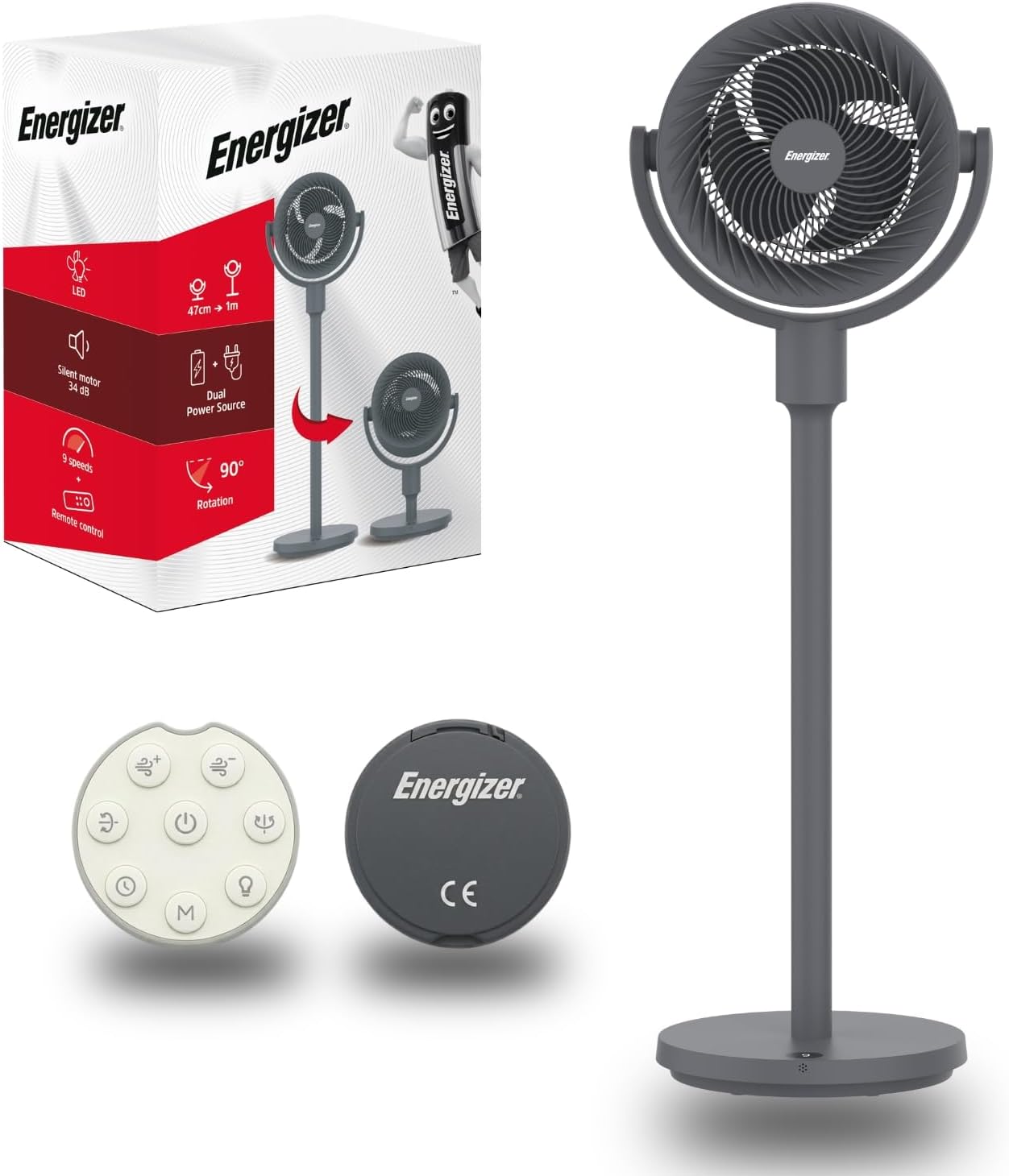  Energizer Ventilateur Colonne Purificateur D'Air Silencieux 35 DB, 368 M³/h, Oscillation 90°, 72 Cm, 4 Vitesses, Filtre HEPA Nettoyable, Pour Chambre Et Salon, Gris