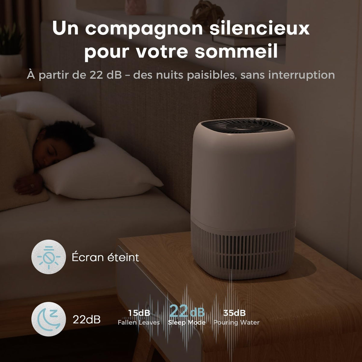  AROEVE Purificateur D'Air Avec Filtre HEPA H13 à 3 Étages, Pour Chambre 20m², Silencieux 22 DB & Économie D'Énergie 5W, Élimine Pollen Fumée Poils D'Animaux, Fonction Aromathérapie