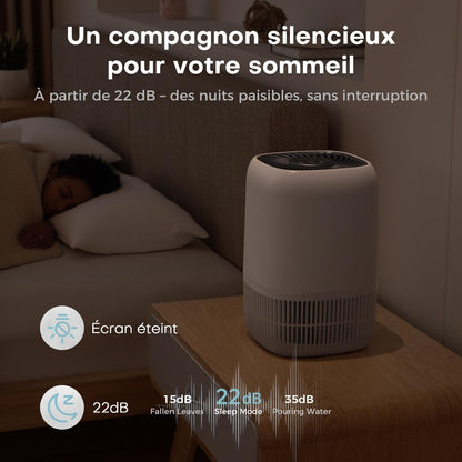  AROEVE Purificateur D'Air Avec Filtre HEPA H13 à 3 Étages, Pour Chambre 20m², Silencieux 22 DB & Économie D'Énergie 5W, Élimine Pollen Fumée Poils D'Animaux, Fonction Aromathérapie