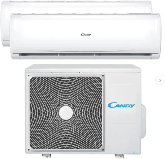  Candy Climatiseur Double Split 9000 + 1200 Btu, Avec Pompe à Chaleur A++/A+, Wi-Fi, Blanc