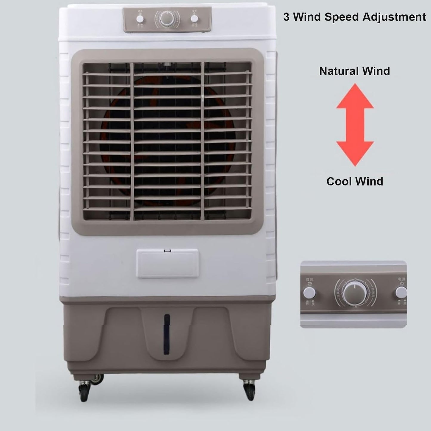  Refroidisseur D'air 6 000 M³/H, Climatiseur Mobile, Clim Portative, Réservoir D'eau De 50 L, 3 Vitesses, 2 Blocs Réfrigérants, Oscillation à 90° Pour Terrasse, Jardin, Commercial, 101cm