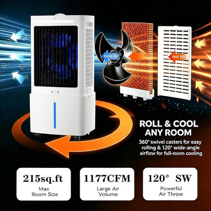  Mini Silencieux Climatiseur Portable 25L, Rafraîchisseur D'Air 3‑en‑1 Avec Télécommande, 3 Vitesses, Minuterie 12 H, Blocs Réfrigérants, Pour La Maison, La Terrasse, Le Garage Et Le Restaurant