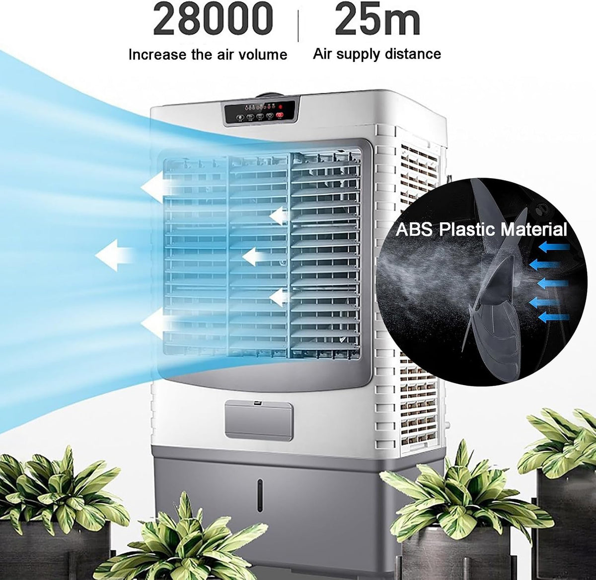 GENERIC Refroidisseur D'évaporation Portable Avec Réservoir De 55L, Oscillation à 3 Vitesses Et 120 °, Roues Faciles à Déplacer Pour Le Refroidissement De Bureau à Domicile, Flux D'air Rafraîchissant