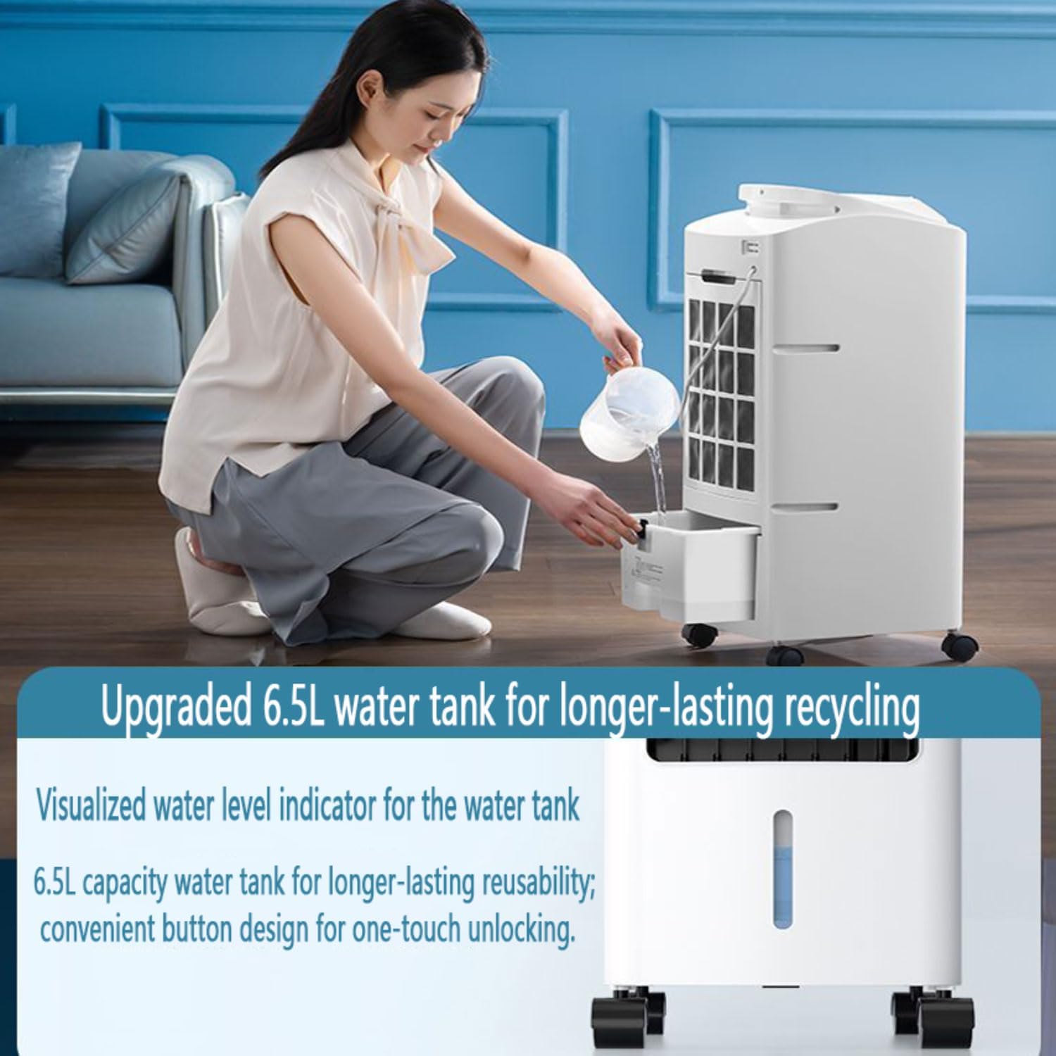 GENERIC Climatiseur Mobile Portable Rafraîchisseur D‘Air 6.5L Ventilateur Humidificateur 3 Vitesses 120° Oscillation Automatique Minuterie Télécommande-Refroidisseur D‘Air Par évaporation Mobile Et Puissant