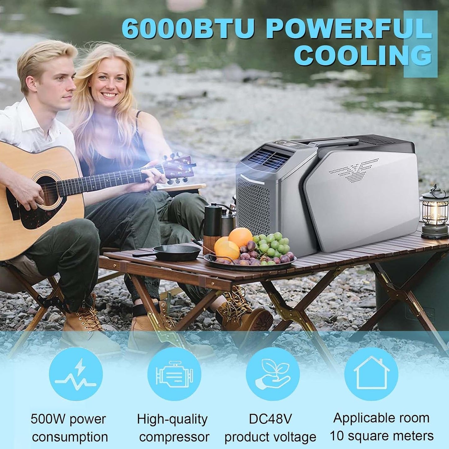  Climatiseur De Camping Sous Tente | Climatiseur Portable Avec Télécommande Multifonction, Compatible Avec Alimentation 48 V Ca/Cc, Adapté Au Camping En Tente, Au Camping-Car Ou À La Maison.