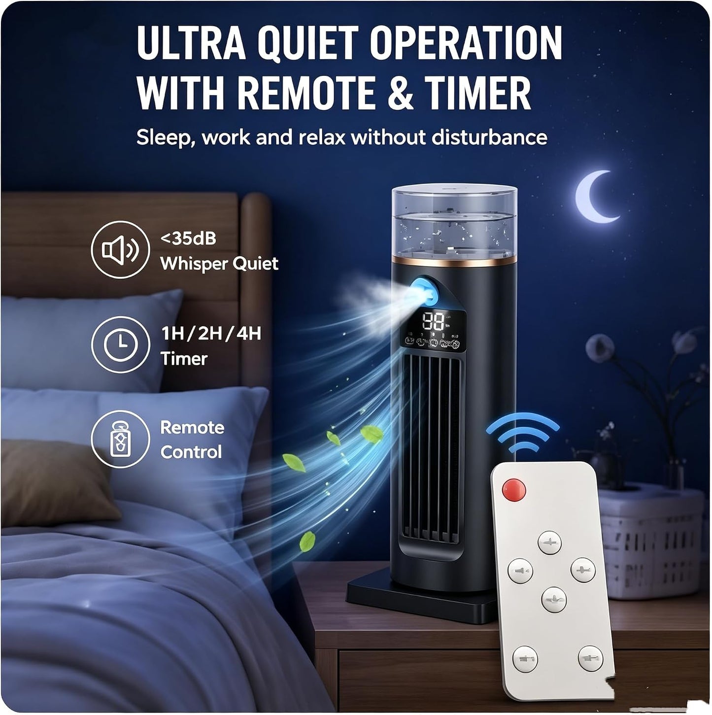  Ventilateur De Climatisation Portable Pour Chambre à Coucher, Vitesses Réglables, Climatisation De L'espace Personnel D'été Avec Minuterie Et Télécommande, Pour La Maison, Le Bureau, Le Camping, Le