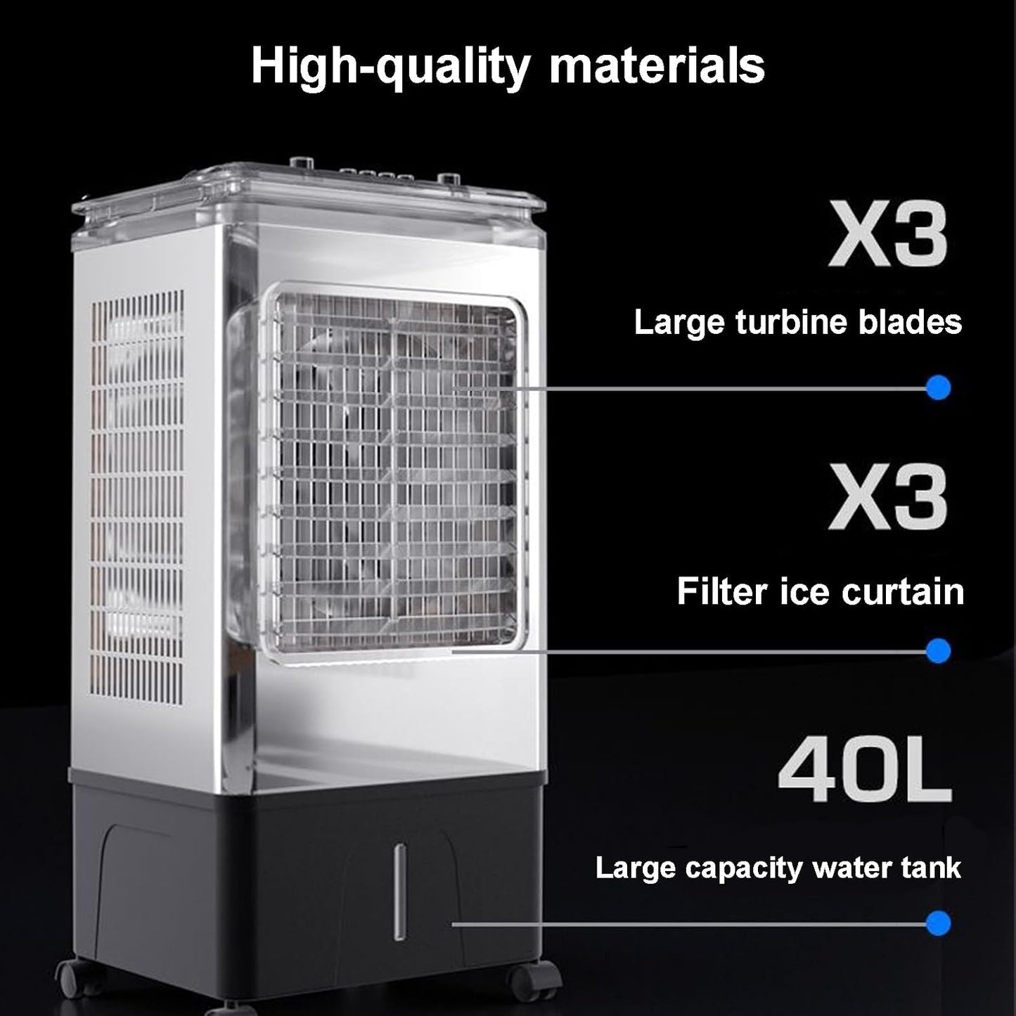 GENERIC Refroidisseur D'évaporation Portable 3 Vitesses 40L Réservoir Télécommande Calme Climatiseur Pour La Maison Garage Extérieur à Usage Intérieur Économie D'énergie