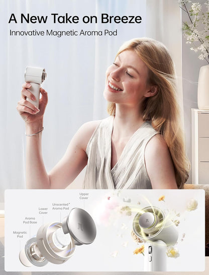  JISULIFE Mini Ventilateur Turbo Portable Avec Cuir Synthétique De Qualité Supérieure - Jusqu'à 30 Heures De Temps De Refroidissement - Vitesse De 1 à 100 - Ventilateur USB Pour Voyage - Blanc