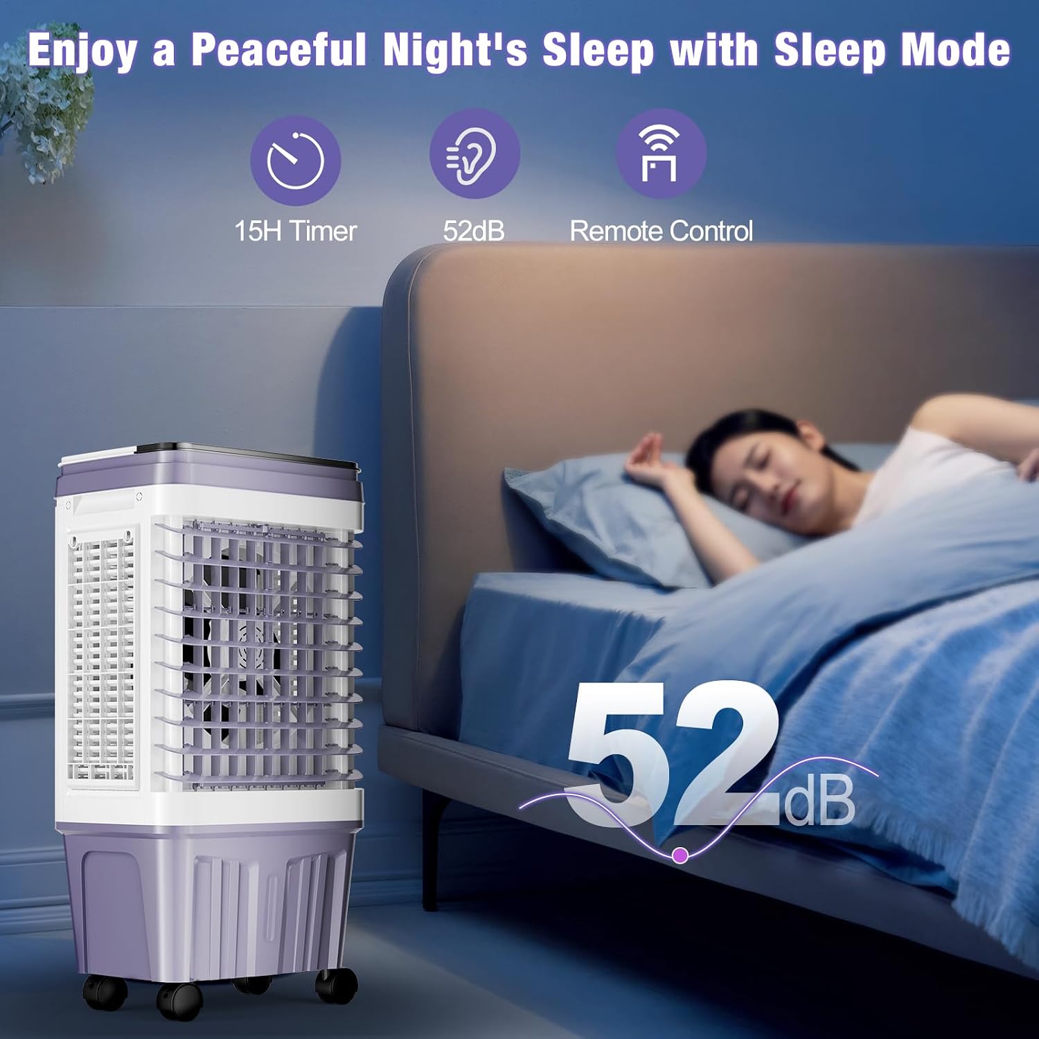  Swamp Cooler, Climatiseur Portable 2 500 CFM, Refroidisseur D'air évaporatif Avec Réservoir D'eau De 6,87 Gallons, 3 Vitesses Et 4 Modes, Oscillation à 120°, Refroidisseur D'air Avec Minuterie De