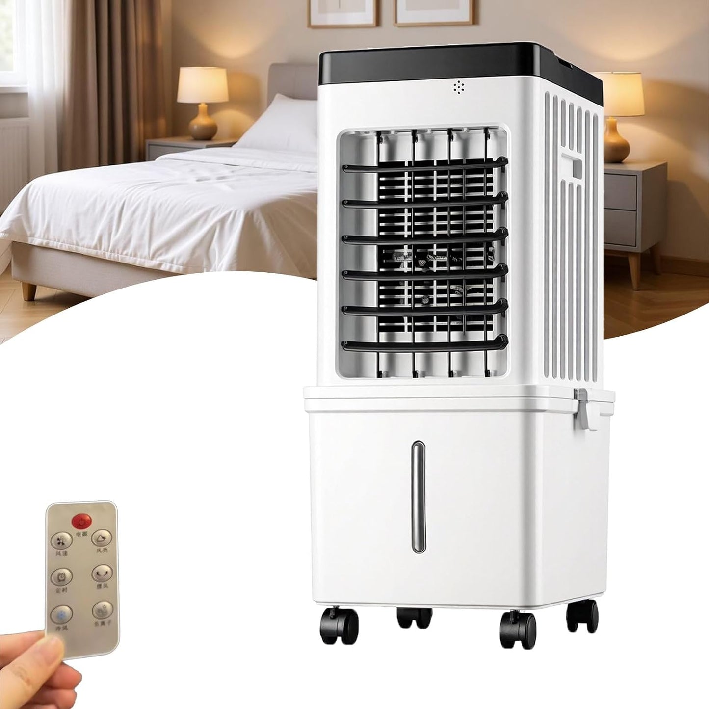  Climatiseur Mobile, 3 Modes & 3 Vitesse, 4 Boîtes Des Glacières, Grand Réservoir D'eau, Fonction D'Oscillation, Refroidisseur D'air Évaporation Avec Écran Pour Chambre Bureau