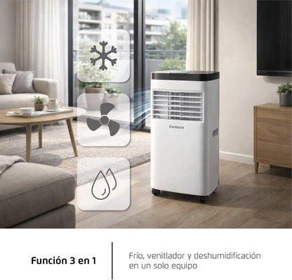 Corberó CPC07 Climatiseur 3 En 1 Avec Télécommande, 2000 W, 10-16 M², 16-31 °C, Refroidissement, Chauffage, Déshumidification, 2 Vitesses, Minuterie 24 Heures