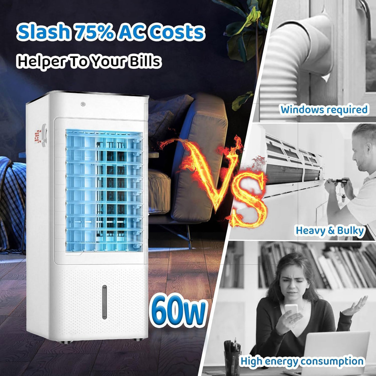 GENERIC Refroidisseur D'air Portable Avec Télécommande, 3 Vitesses Et 12H Minuterie.7L Double Réservoir évaporatif AC Pour Bureau De Chambre.Ventilateur De Ruse Silencieux à épargner D'énergie.
