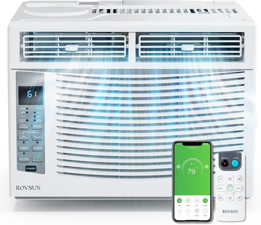  ROVSUN Climatiseur Pour Fenêtre, 6000 BTU, Télécommande Et Minuteur, Idéal Pour Les Pièces Jusqu'à 250 M², 110 V/60 Hz, Blanc