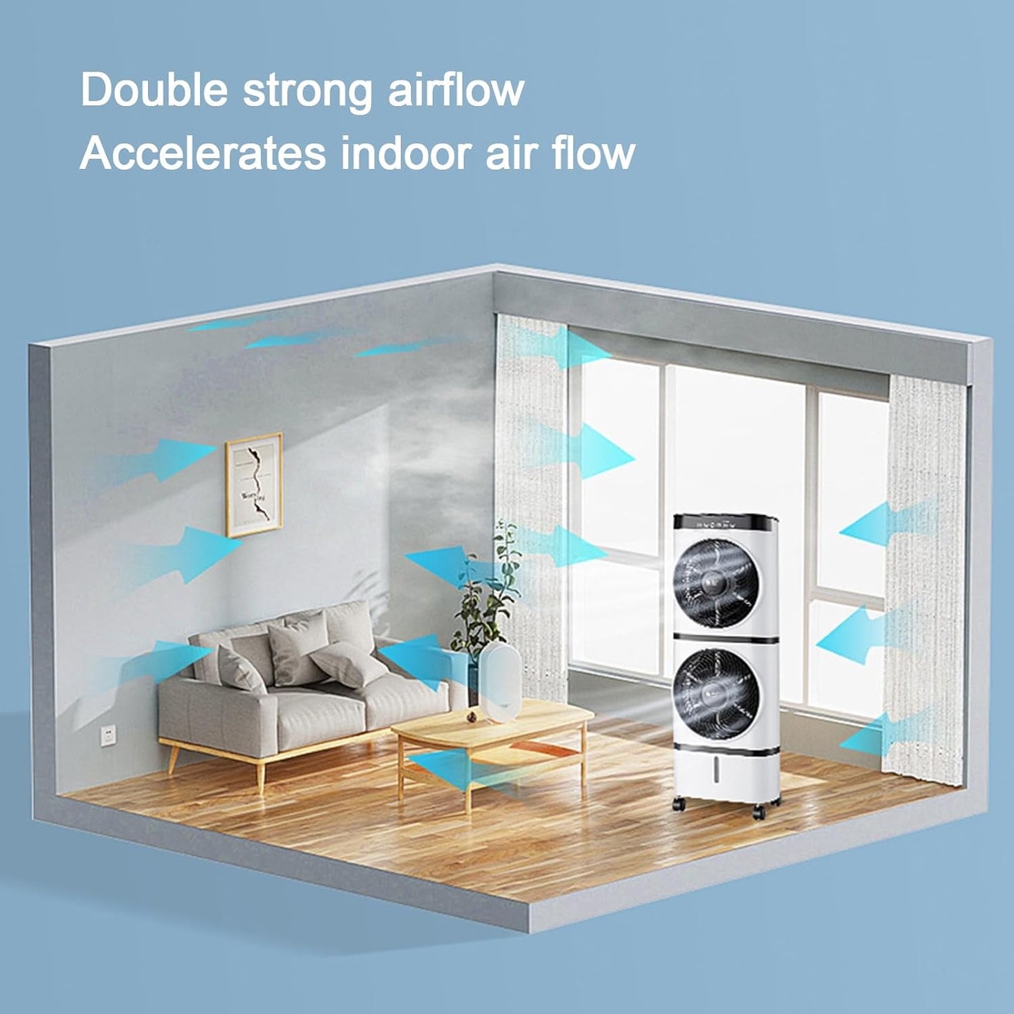  Climatiseur évaporatif Swamp Cooler, Ventilateur Vertical Extérieur Double Couche, 3 Vitesses De Ventilation, Filtre Anti-poussière, Pour Pièce