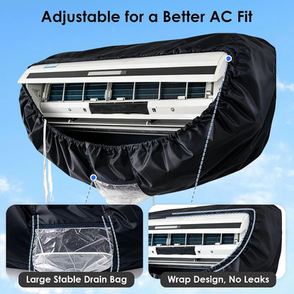  Kit De Nettoyage Climatisation 360° Professionnel Pour Climatiseur Split Et Mural, Housse De Nettoyage Avec Accessoires Pour Un Nettoyage Maison Facile (Noir, M)