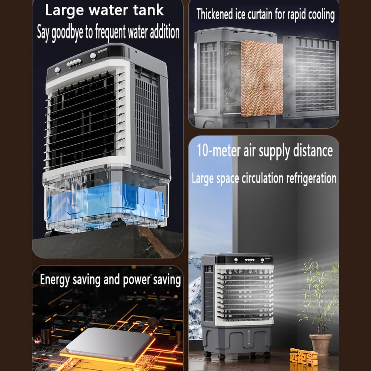 GENERIC Refroidisseur évaporatif Avec Réservoir à Double Eau, Oscillation 120°, 3 étages, Calme 30dB, économie D'énergie, Portable Pour Terrasse Et Garage
