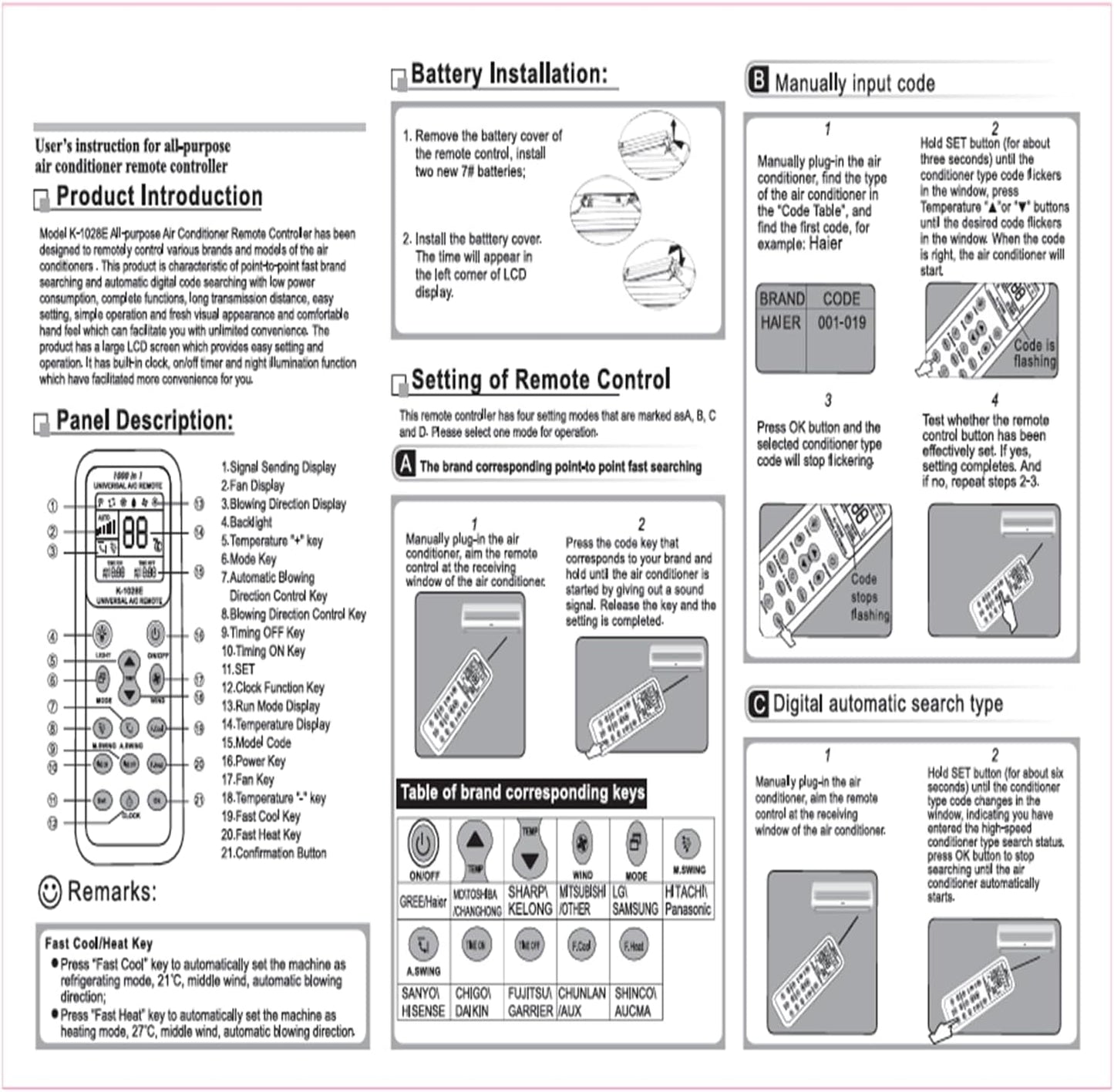  Telecommande Universelle Clim Pour LG, Gree, Midea, Toshiba, Haier, Daikin, Hitachi, Sharp, Samsung, Sanyo, Hisense Et Plus De 1000 Marques, Télécommande Climatiseur Universelle