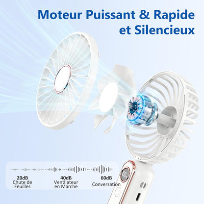  Mini Ventilateur Portable, 6 Vitesses Ventilateur Portable A Main USB Rechargeable, Affichage LCD, Silencieux, Petit Ventilateur De Poche Pliable Pour Voyage, Bureau, Maison, Extérieur