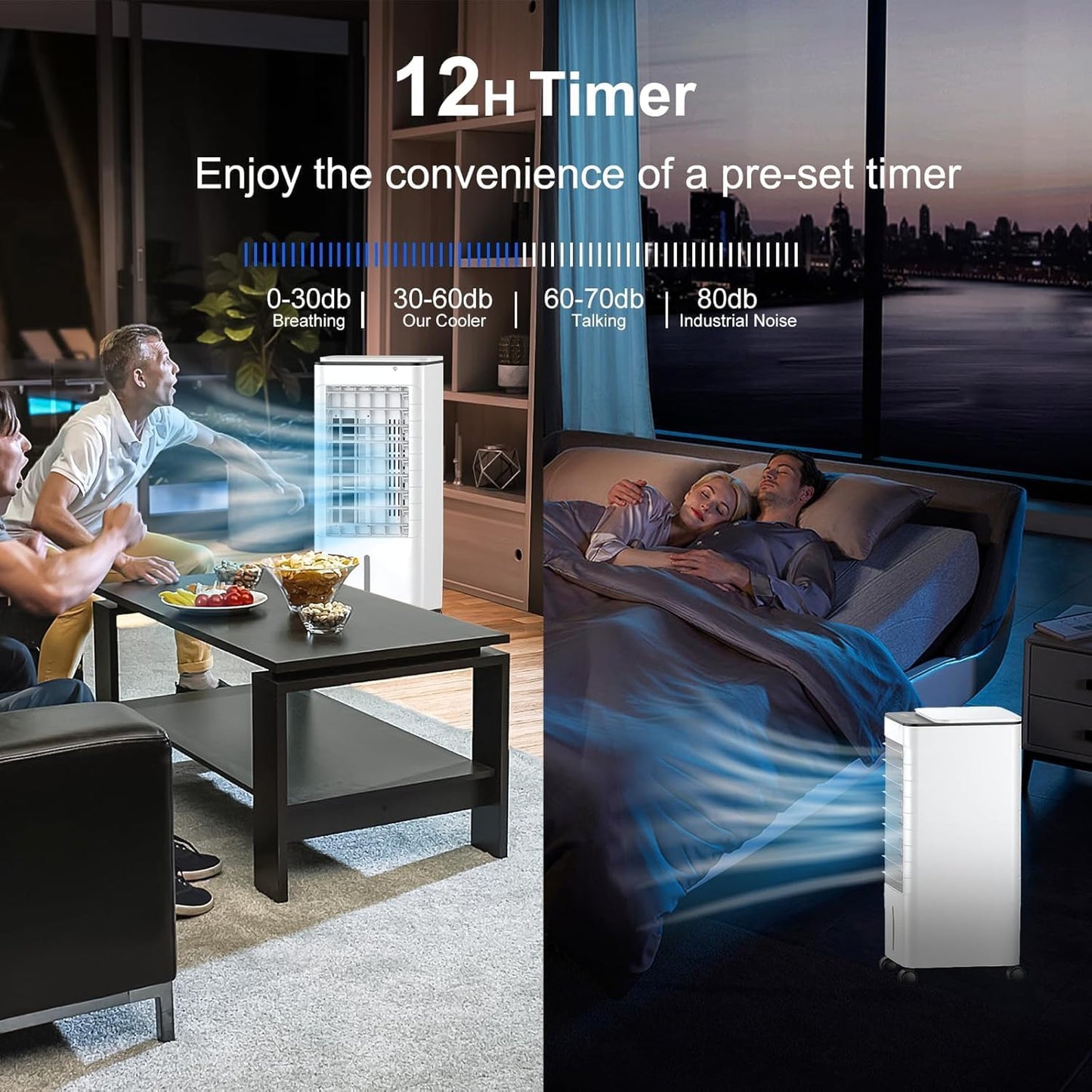 GENERIC Refroidisseur D'air Portable, 3 En 1 AC évaporatif Avec Télécommande, 60W économiseur D'énergie, Oscillation à 90 °, Humidificateur Silencieux Pour Bureau à Coucher, 4 Roues Facile à Déplacer, Pas De