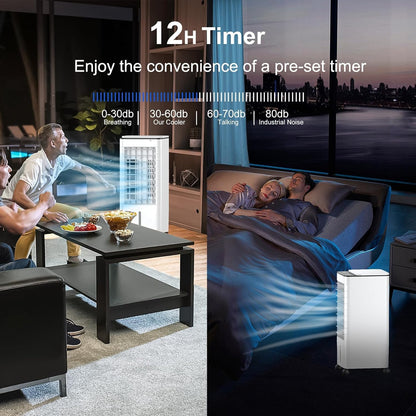 GENERIC Refroidisseur D'air Portable, 3 En 1 AC évaporatif Avec Télécommande, 60W économiseur D'énergie, Oscillation à 90 °, Humidificateur Silencieux Pour Bureau à Coucher, 4 Roues Facile à Déplacer, Pas De