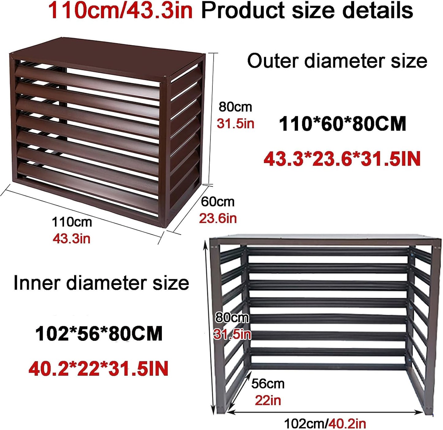  Housse De Protection Pour Climatiseur Extérieur, Protection De Pompe à Chaleur En Aluminium, Housse Résistante Aux Intempéries, Gris Et Blanc, Taille : 110X, Parfaite Pour Une Utilisation Toute