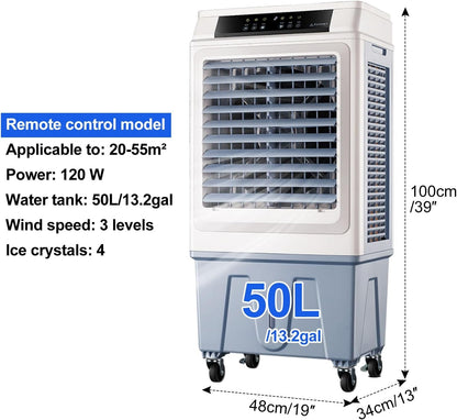  Climatiseur Portable à évaporation, Ventilateur à 3 Vitesses Avec Télécommande, Appareil De Refroidissement Oscillant à 120 Degrés Pour La Maison Et Le Bureau.