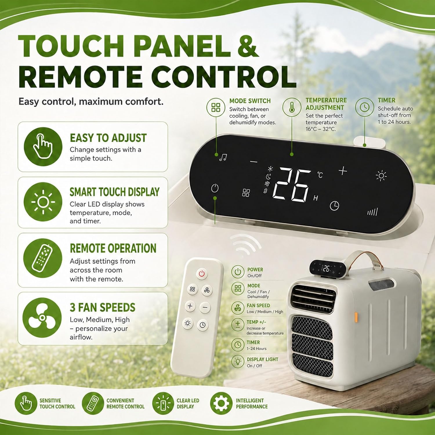  Climatiseur Portable 450 W,Climatiseur Mobile Compact 4700 Btu,Climatiseur De Camping Avec Flux D'air Réglable,Mode Silencieux 45 DB,Auto-Évaporateur Pour Tente/Caravane Cooling+Heating |