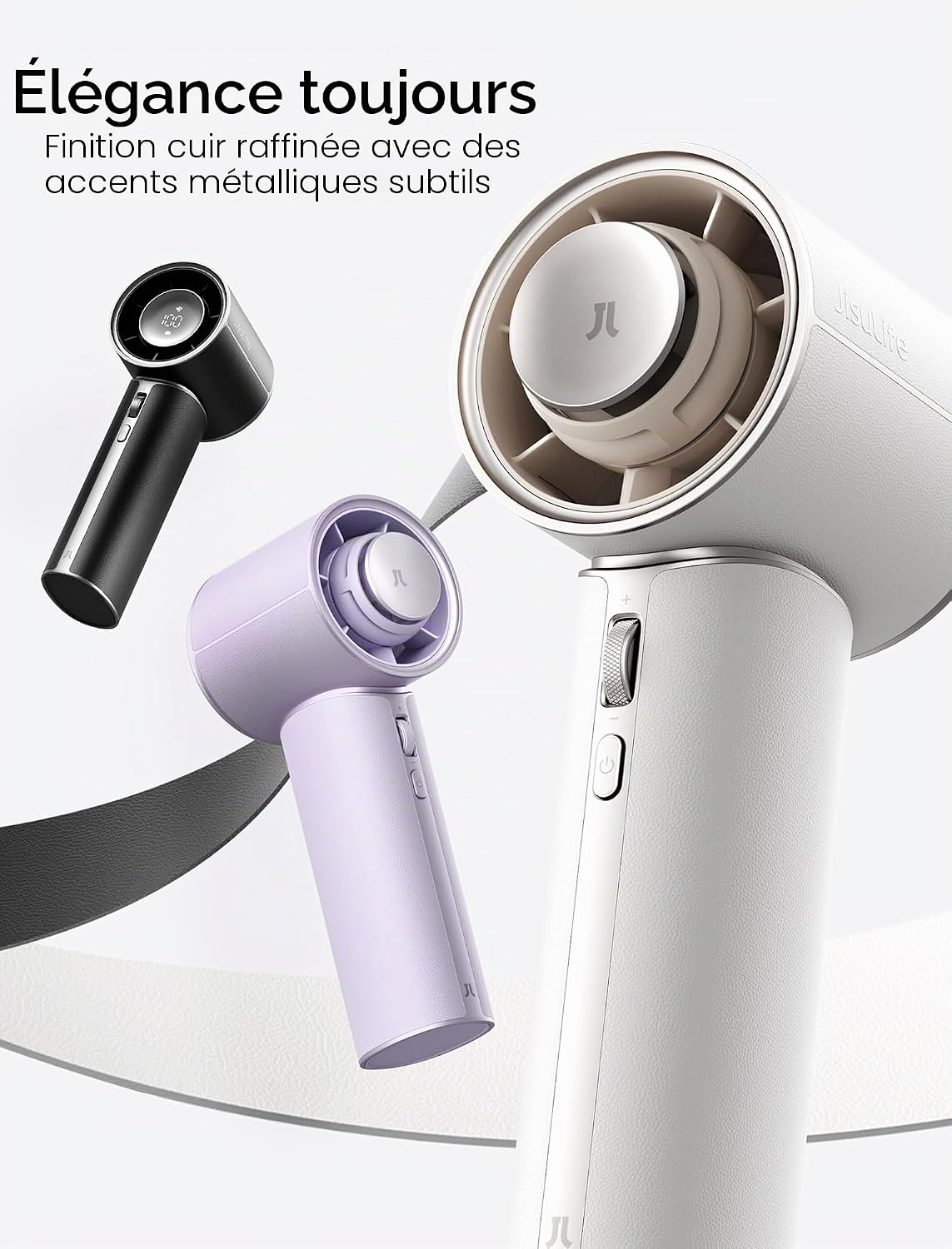  JISULIFE Mini Ventilateur Turbo Portable Avec Cuir Synthétique De Qualité Supérieure - Jusqu'à 30 Heures De Temps De Refroidissement - Vitesse De 1 à 100 - Ventilateur USB Pour Voyage - Blanc