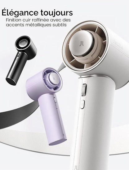  JISULIFE Mini Ventilateur Turbo Portable Avec Cuir Synthétique De Qualité Supérieure - Jusqu'à 30 Heures De Temps De Refroidissement - Vitesse De 1 à 100 - Ventilateur USB Pour Voyage - Blanc