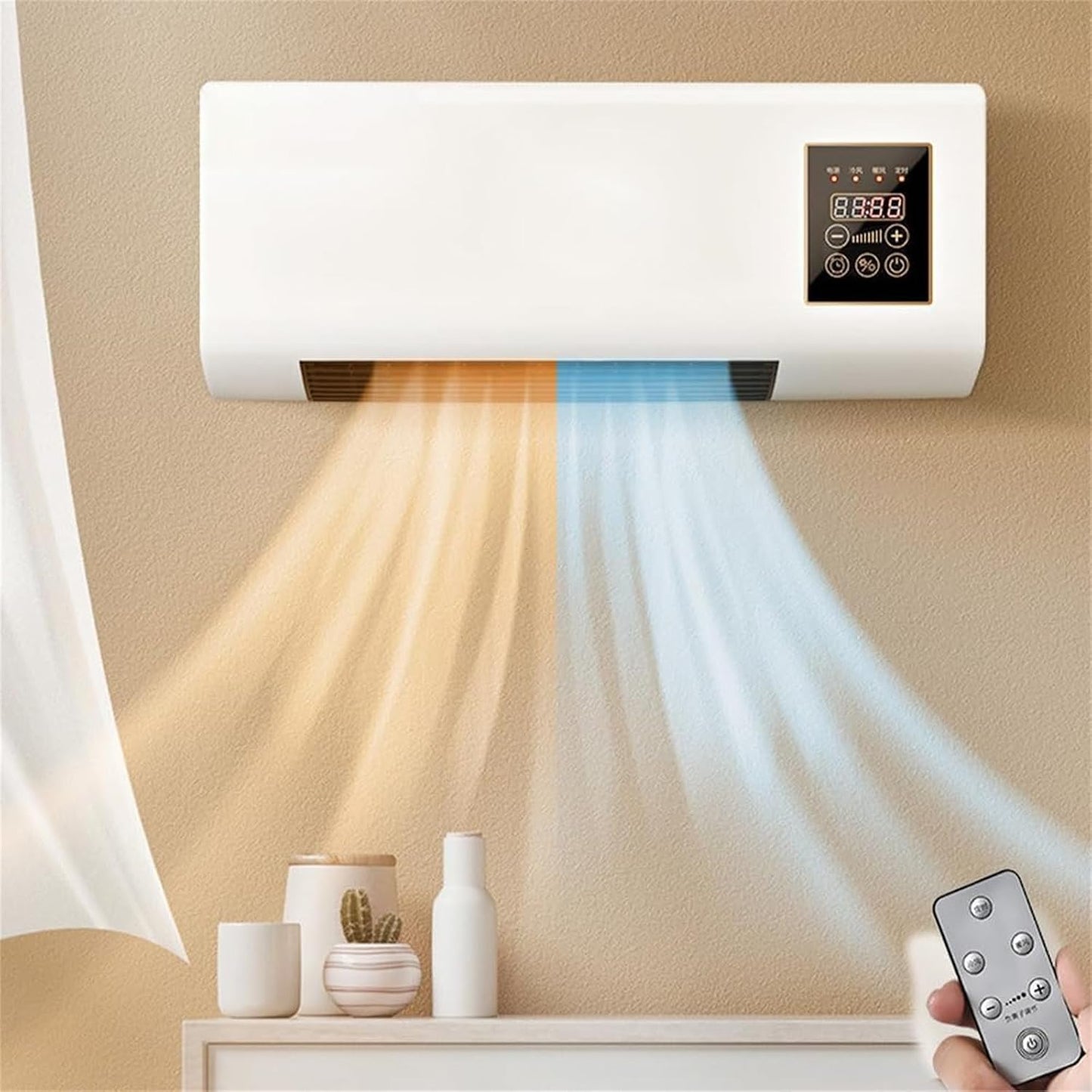  Mur De Climatiseur Avec Télécommande, Compact Et Silencieux, Chauffage Plus 40 Degrés, écran Tactile, Minuterie 8h, Idéal Pour La Chambre à Coucher, Bureau, Couloir, économie D'énergie, Conception Mod