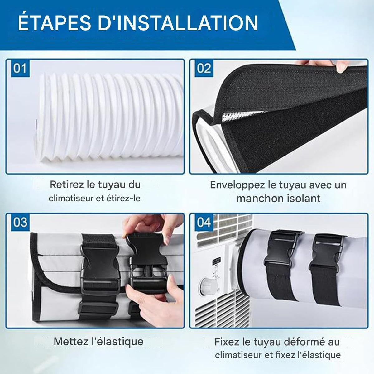  Housse Isolante Pour Climatiseur - Housse De Protection Pour Tuyau D'Évacuation D'Air - Manchon Imperméable Avec 3 Bretelles De Serrage Pour Protection De Conduit D'Évacuation