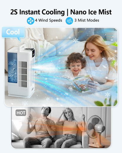 Climatiseur Portable De 2000 Ml, Mini Climatiseur Par évaporation Avec Oscillation De 120°, 7 Modes D'éclairage RVB, 4 Vitesses Et Minuterie De 1 à 8 H Pour Chambre à Coucher Et Bureau
