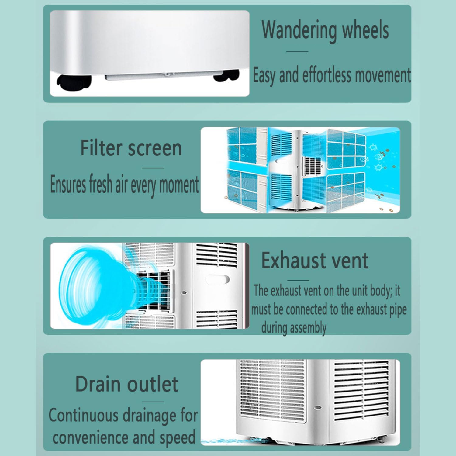  Climatiseur Portable Refroidit 350 Sq.Ft, Unité De Climatisation Portable Intelligente Silencieuse Avec Ventilateur Et Déshumidificateur LED Affichage à Distance 24H Minuterie Kit De Fenêtre Refroidis