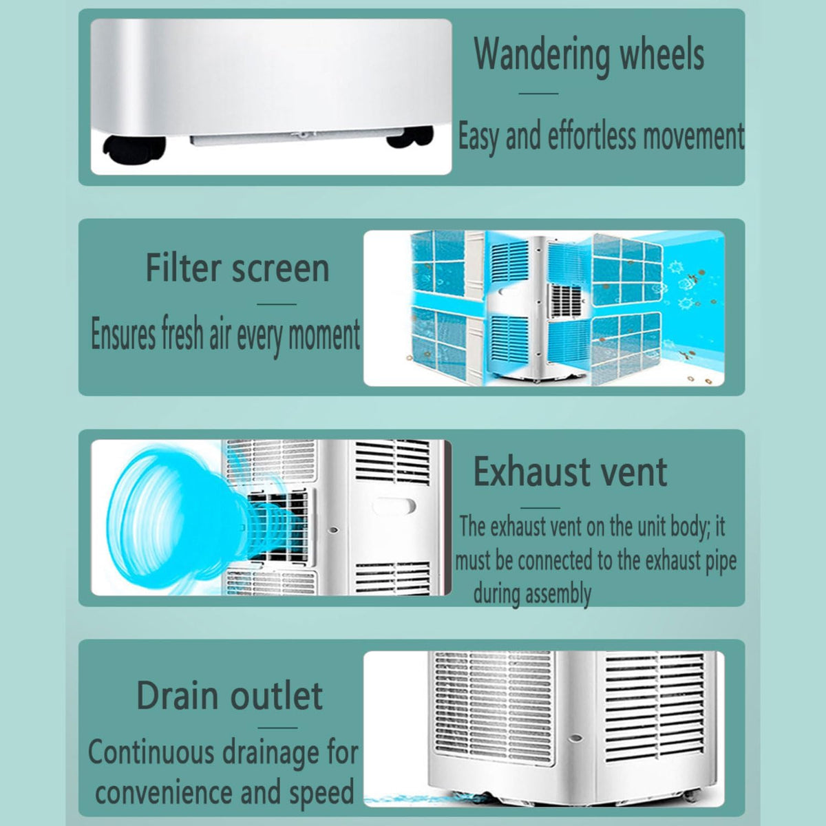  Climatiseur Portable Smart AC Unit Déshumidificateur De Refroidissement Rapide Mode De Sommeil Silencieux 24H Minuterie Kit De Fenêtre Inclus Pour La Chambre à Coucher